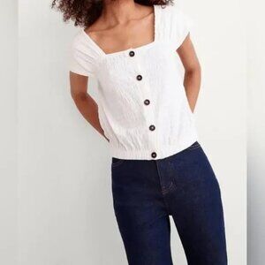 Madewell Women's Crinkle-Knit Button-Front Top Size Small Short Sleeve